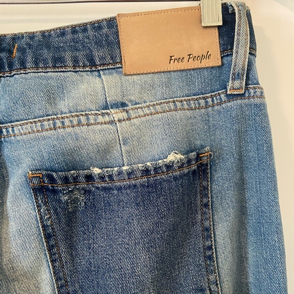 Free People patchwork distressed loose straight leg denim size 30 boho grunge - Picture 2 of 8